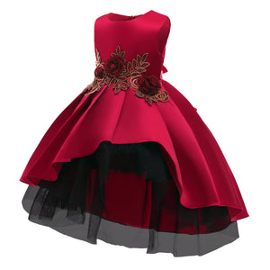 100-150cm Kids Dresses Sleeveless Princess Red Tulle Flower Girl Dress Piano Performance Dress