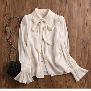 Woman Silky Ruched Flare Sleeve Blouse Shirt
