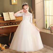 Load image into Gallery viewer, Half Sleeve Long Puffy White Flower Girl Dress
