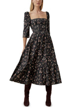 Load image into Gallery viewer, Three Quarter Sleeve Floral Print Cotton Midi Flare Casual Dress
