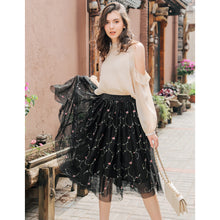 Load image into Gallery viewer, Floral Embroidered Multiple Layers High Waist Big Flare Tulle Skirt
