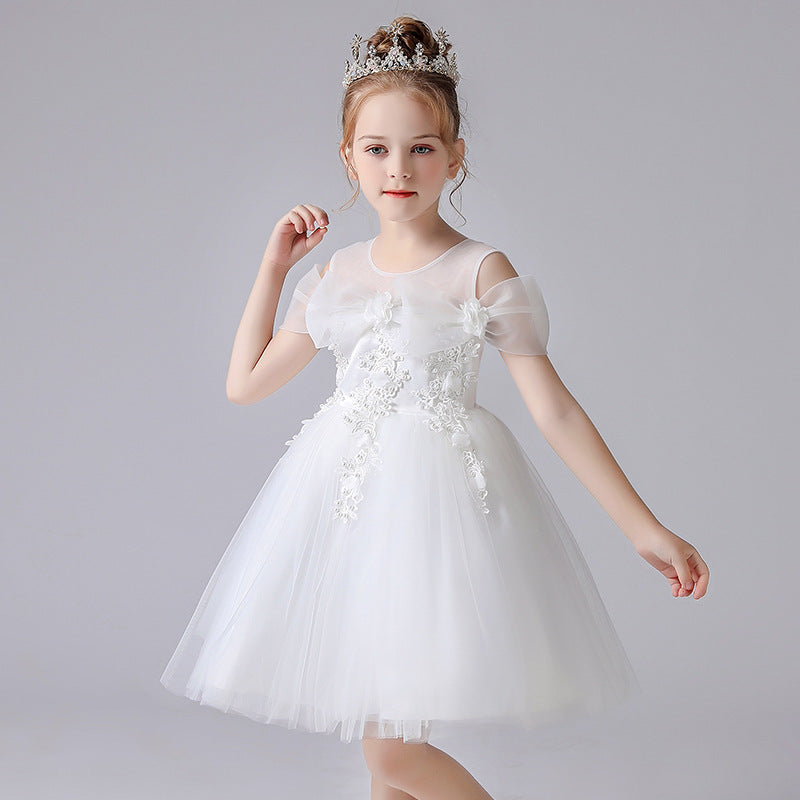 110-160cm 女の子用プリンセス パフィードレス チュール ウェディング フラワーガールドレス ジュニア ファンシー パフォーマンスドレス