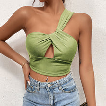 Load image into Gallery viewer, Solid Spliced Sexy Backless One Shoulder Criss Cross Crop Tank Top
