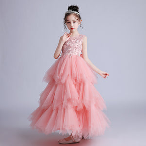 120-170cm Girls Long Puffy Princess Dress Junior Wedding Flower Girl Dress