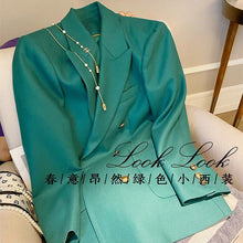 Load image into Gallery viewer, Vintage Green Double Breasted Gold Button Blazer
