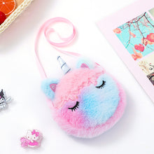 Charger l&#39;image dans la galerie, Kids Cute Coin Purse Kindergarten Girls Cartoon Plush Unicorn Round Sling Bag
