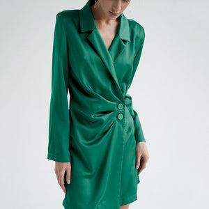 Elegant Short Satin Fashion Blazer Casual Dress