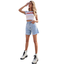 Carica l&#39;immagine nel visualizzatore di Gallery, Pantaloncini in denim slim a vita alta e larghi casual
