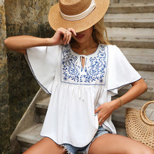 Load image into Gallery viewer, White Print High Waist Casual Short Sleeve T Shirt Top
