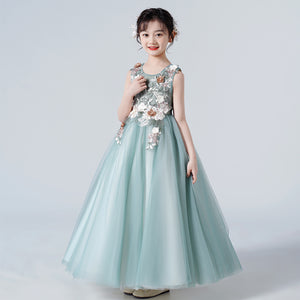 夏の女の子用 3D フラワーチュール ノースリーブ パフォーマンスドレス