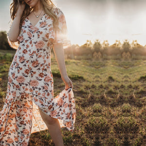 2019 Spring summer 1/2 sleeves polyester lady long beach boho floral dress