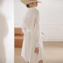 Load image into Gallery viewer, White Long Sleeve Hollow Out Embroidery Slim Shirt Dress
