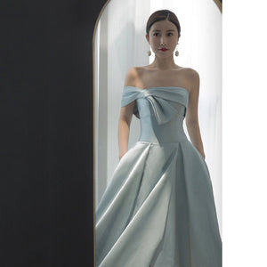 2022 New Design French Style Off Shoulder Asymmetrical Satin Celebrity Banquet Evening Dress