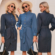 Load image into Gallery viewer, 2022 Autumn Winter Standard Collar Long Sleeve Denim Plus Size Vintage Casual Dress
