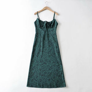 Three Colorway Vintage Floral Slim Tie Spaghetti Casual Dress
