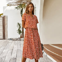 Laden Sie das Bild in den Galerie-Viewer, Summer Short Sleeve Polka Dot Leopard Print Dress
