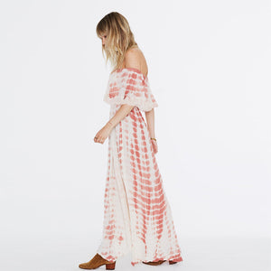 Vestito estivo con spalle scoperte e spacco più popolare, da donna occidentale, da spiaggia, abito lungo a trapezio, casual 