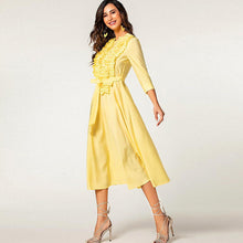 Laden Sie das Bild in den Galerie-Viewer, Elegant 3/4 sleeve ruffle midi cotton shirt dress
