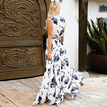 Load image into Gallery viewer, V-neck sleeveless maxi dress woman floral print boho dress
