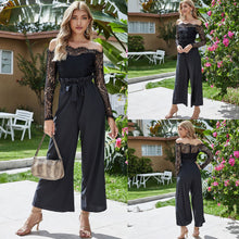 Load image into Gallery viewer, 2022 Autumn Lace Spliced Slim Long Sleeve Off Shoulder Wide Leg Jumpsuit
