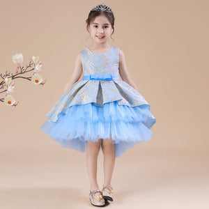 2～12歳 子供用 ファンシードレス フラワーガール ジャカード パフィー パフォーマンスドレス