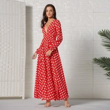 Load image into Gallery viewer, Deep V Neck Polka Dot maxi dress long sleeve
