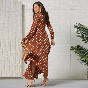 Deep V Neck Polka Dot maxi dress long sleeve