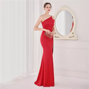 One Off Shoulder Cutout Bridal Long Sleeve Red Slim Mermaid Evening Dresses Car Model Exhibition Show Event Dresses