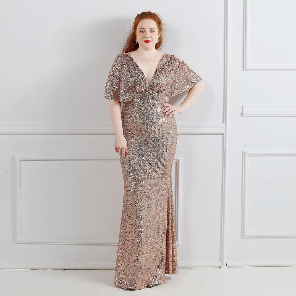 XXXL/XXXXL Long Sequin Super Plus Size Performance Banquet Evening Dre –  Jasmine Wei Factory Shop