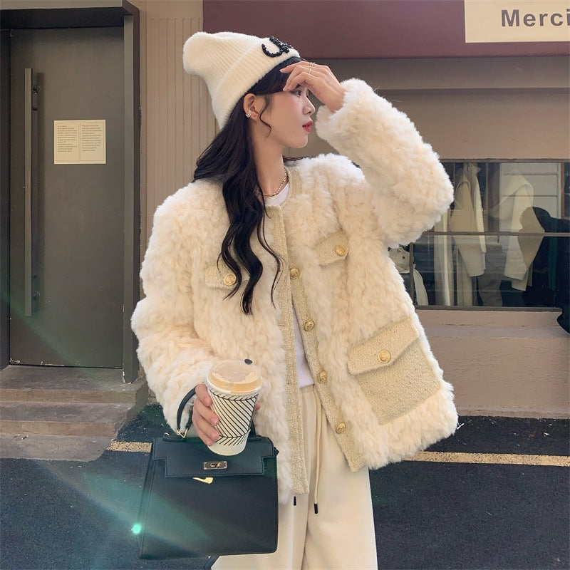 女性用オーバーサイズフェイクファーシアリングスエードコート