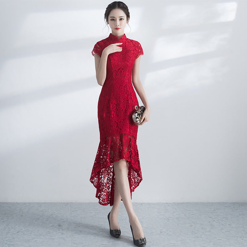 中国風レース スリム チャイナドレス ロング マーメイド イブニングドレス