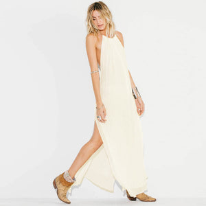 Halter neck split maxi backless dress