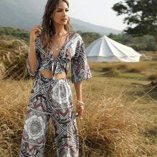 Load image into Gallery viewer, Casual Floral Tie Bow WIde Leg Bohemian Jumpsuit
