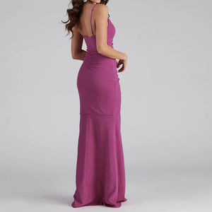 Spaghetti Strap Ruched Bustier Ruched Floor Length Mermaid Evening Dress