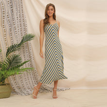 Laden Sie das Bild in den Galerie-Viewer, Spaghetti V Neck Stripe Midi Dress
