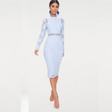 Laden Sie das Bild in den Galerie-Viewer, Elegant woman autumn spring wear knee length fashion women hollow out lace dress
