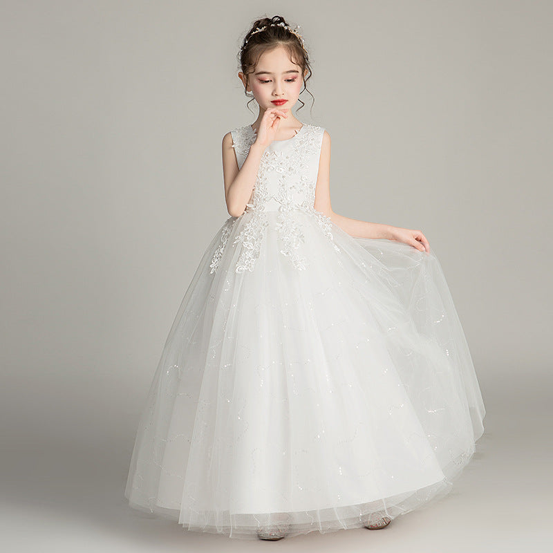 子供用ロングウェディングフラワーガールドレス チュール パフィー プリンセスドレス 3～15歳 女の子 子供の日 パフォーマンスドレス