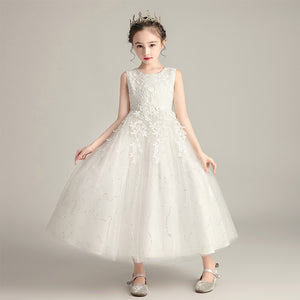 女の子用プリンセスドレス ロングウェディングフラワーガールドレス 3～12歳 ジュニアファンシードレス