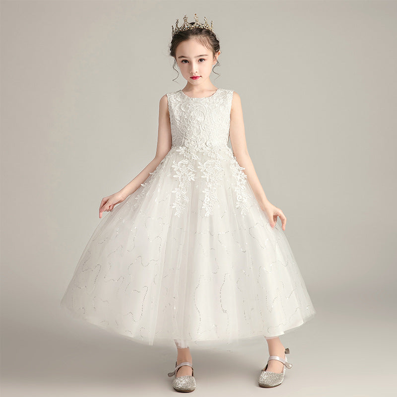 女の子用プリンセスドレス ロングウェディングフラワーガールドレス 3～12歳 ジュニアファンシードレス
