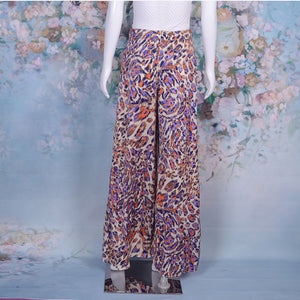 Ladies Floral Leopard Printed Wide Leg Casual Trousers Beachwear Pants