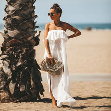 Load image into Gallery viewer, Summer White Rayon Loose Sexy Off Shoulder Beach Cover Up Dress Boho Long Strapless Maxi Dress
