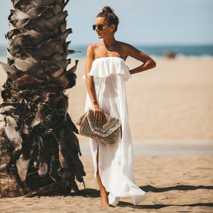 Summer White Rayon Loose Sexy Off Shoulder Beach Cover Up Dress Boho Long Strapless Maxi Dress