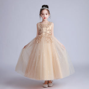 子供用ロングウェディングフラワーガールドレス チュール パフィー プリンセスドレス 3～15歳 女の子 子供の日 パフォーマンスドレス