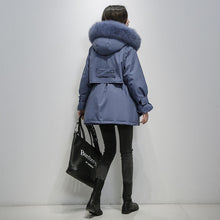Load image into Gallery viewer, Woman Hooded Oversized Parka Fur Collar Polyester Down Puffy Coat
