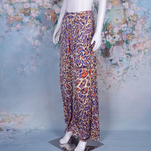 Ladies Floral Leopard Printed Wide Leg Casual Trousers Beachwear Pants