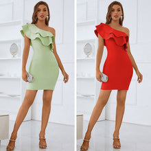 Load image into Gallery viewer, One Shoulder Ruffle Elegant Celebrity Short Bandage Evening Dress
