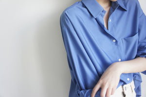 Woman Boyfriend Blue Oversized Long Sleeve Soft Shirt