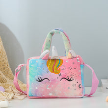 画像をギャラリービューアに読み込む, ユニコーンタイダイぬいぐるみカラフルキッズガールズかわいい刺繍漫画スリングバッグ
