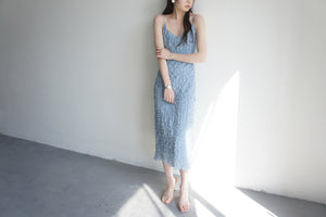 Cloud Seersucker Spaghetti Adjustable Strap Chic Casual Dress
