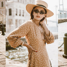 Laden Sie das Bild in den Galerie-Viewer, Long Sleeve Deep V Neck Polka Dot Maxi Dress
